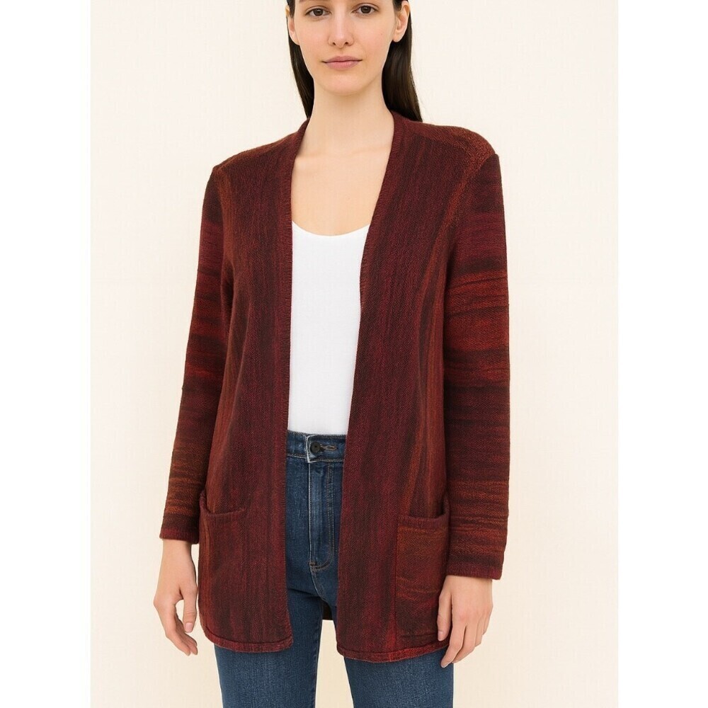 J. Jill cardigan sweater wool blend burgundy red front pockets SZ M open front